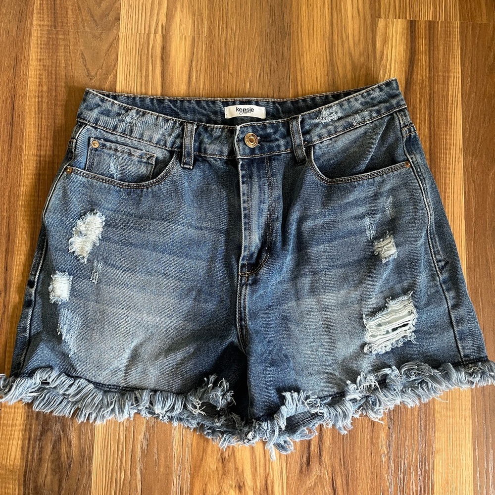 Kensie Blue Distressed Denim Shorts
